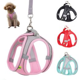 Dog Harness Leash Set for Small Dogs Adjustable Puppy Cat Harness Vest French Bulldog Chihuahua Pug Outdoor Walking Lead Leash - Pink - M 5-7 kg