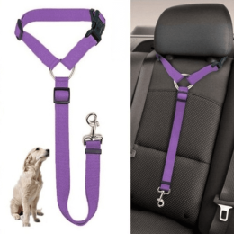 Solid Color Two-in-one Pet Car Seat Belt Nylon Lead Leash Backseat Safety Belt Adjustable Dogs Harness Collar Pet Accessories - Blue