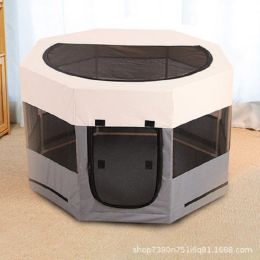 Portable Pet Soft Playpen, Pop up Tent Indoor & Outdoor Use Durable Paw Kennel Cage, Waterproof Bottom Removable Top Puppy Pen - gray