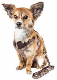 Pet Life Luxe 'Houndsome' 2-In-1 Mesh Reversible Plaided Collared Adjustable Dog Harness-Leash - Small