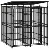 Outdoor Dog Kennel with Roof Steel 39.7 ftÂ² - Black