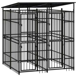 Outdoor Dog Kennel with Roof Steel 39.7 ftÂ² - Black