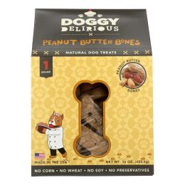 Doggy Delirious Dog Treats - Peanut Butter Bones - Case of 6 - 16 oz - 2016574