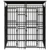 Outdoor Dog Kennel with Roof Steel 39.7 ftÂ² - Black