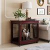 31' Length Furniture Style Pet Dog Crate Cage End Table with Wooden Structure and Iron Wire and Lockable Caters, Medium Dog House Indoor Use. - Brown