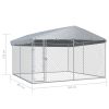 Outdoor Dog Kennel with Roof 150.4"x150.4"x88.6" - Silver