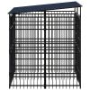 Outdoor Dog Kennel with Roof Steel 39.7 ftÂ² - Black