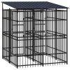 Outdoor Dog Kennel with Roof Steel 39.7 ftÂ² - Black