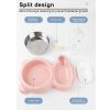 Pet Cat Bowl Stainless Steel Multifunctional Dog Cat Bowl With Water Bottle Drinking Water Feeding Bear Bowl gatos - Pink
