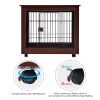 31' Length Furniture Style Pet Dog Crate Cage End Table with Wooden Structure and Iron Wire and Lockable Caters, Medium Dog House Indoor Use. - Brown