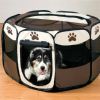 Portable Pet Soft Playpen, Pop up Tent Indoor & Outdoor Use Durable Paw Kennel Cage, Waterproof Bottom Removable Top Puppy Pen - brown
