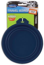 Petmate Round Silicone Travel Pet Bowl Blue (Size: Small 1 count)