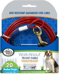 Four Paws Dog Tie Out Cable - Medium Weight - Red (Size: 20" Long Cable)