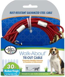 Four Paws Dog Tie Out Cable - Medium Weight - Red (Size: 30" Long Cable)