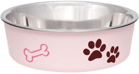 Loving Pets Stainless Steel & Light Pink Dish with Rubber Base (Size: Small - 5.5" Diameter)
