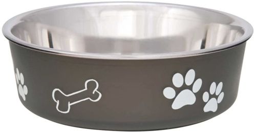 Loving Pets Stainless Steel & Espresso Dish with Rubber Base (Size: Small - 5.5" Diameter)