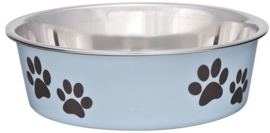 Loving Pets Stainless Steel & Light Blue Dish with Rubber Base (Size: Small - 5.5" Diameter)