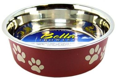 Loving Pets Stainless Steel & Merlot Dish with Rubber Base (Size: Small - 5.5" Diameter)