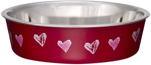 Loving Pets Stainless Steel & Red Hearts Bella Bowl with Rubber Base (Size: 1 count)