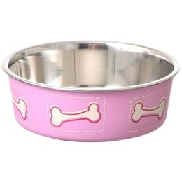 Loving Pets Stainless Steel & Coastal Pink Bella Bowl with Rubber Base (Size: Small - 1.25 Cups (5.5"D x 2"H))